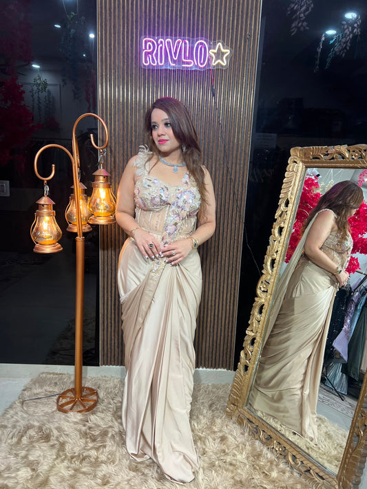 Cream Heavy work drape with guitar dupatta RC621