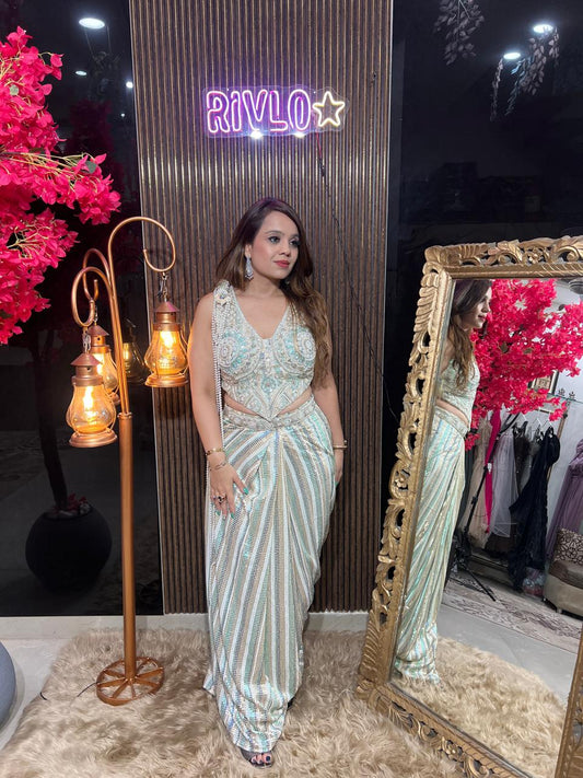 Yellow Mirage Embellished Drape Saree RC631