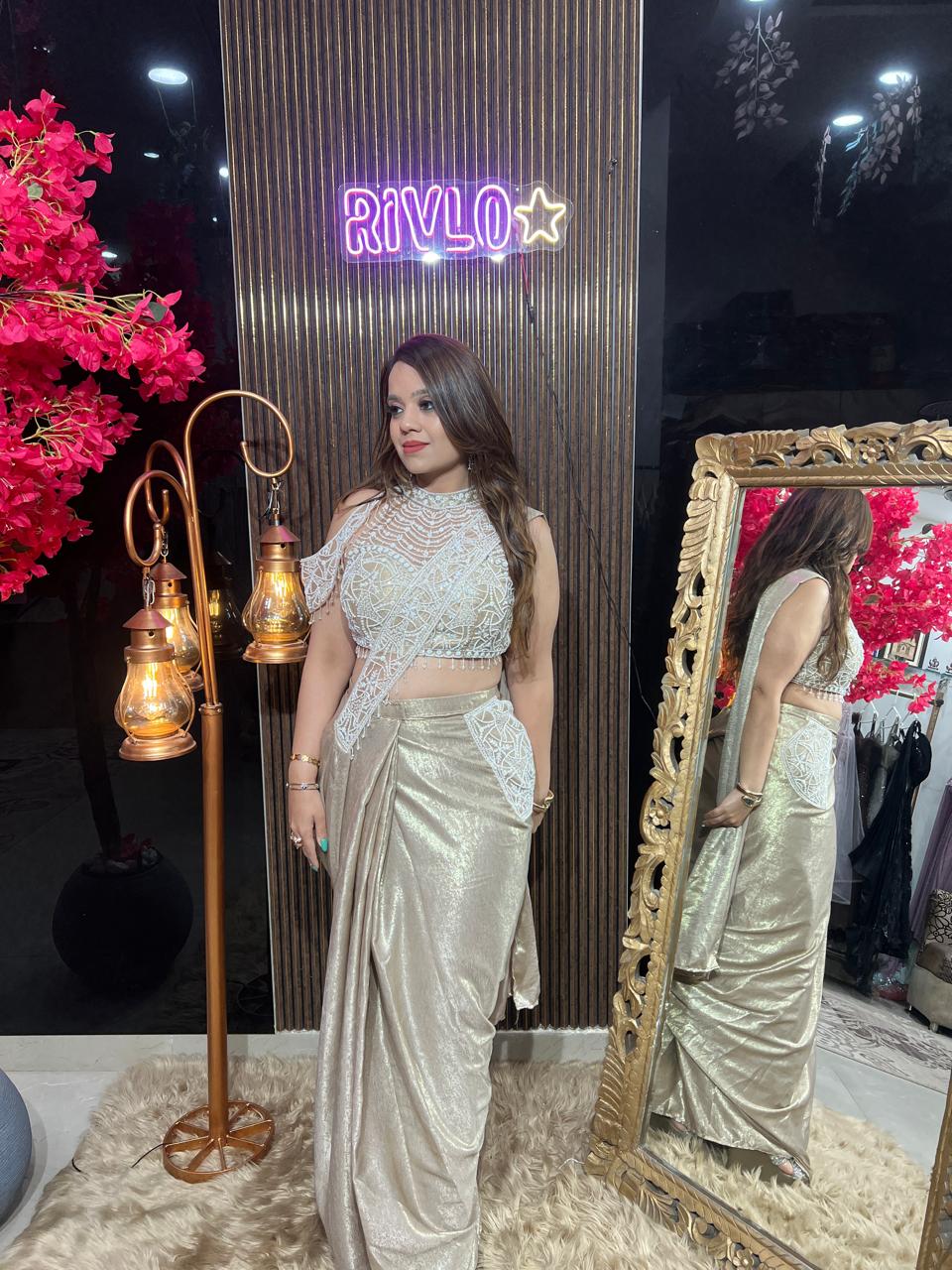 Noir Beige Luxe Draped Co-Ord Set RC627