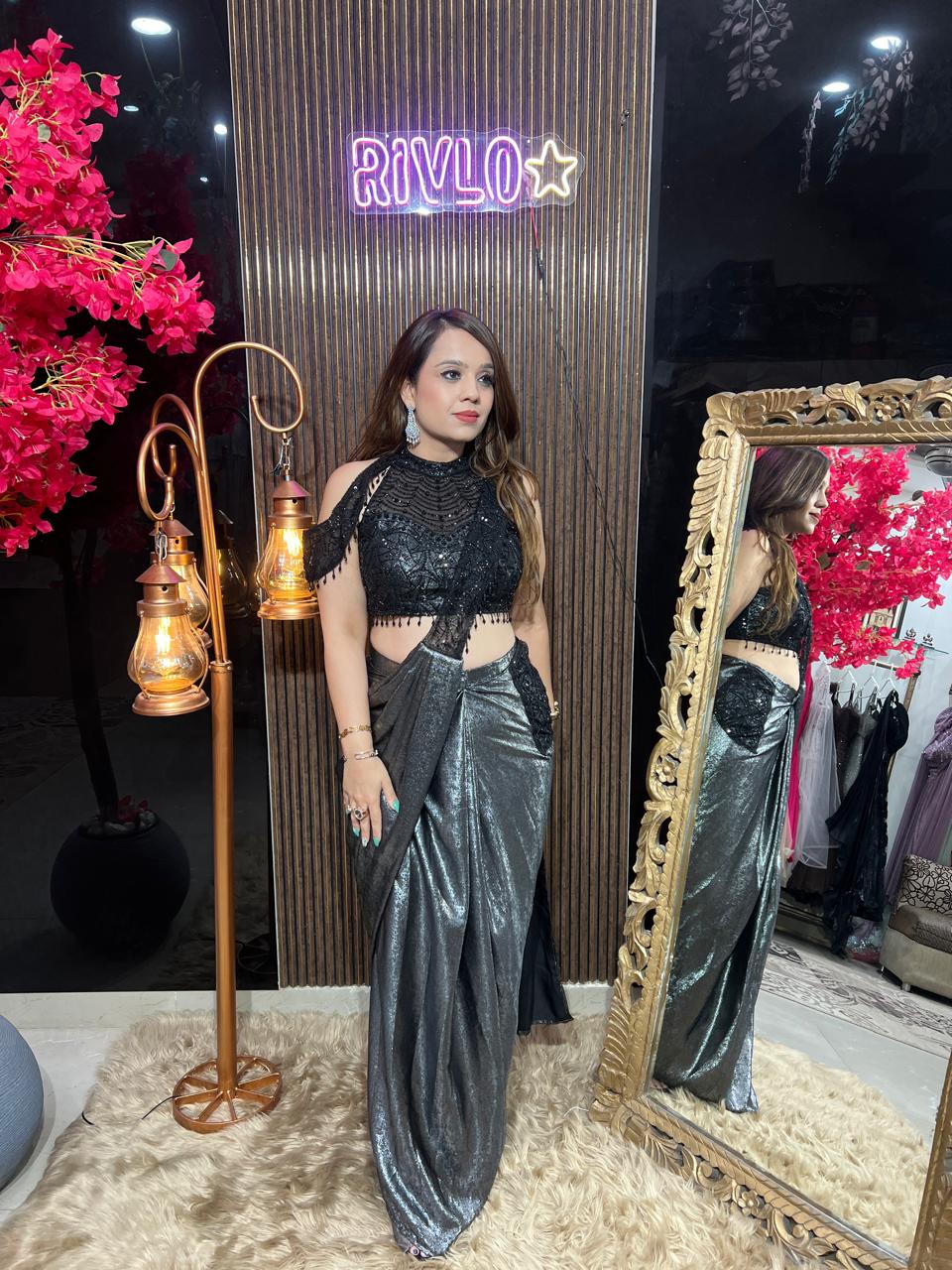 Noir Black N Silver Luxe Draped Co-Ord Set RC626