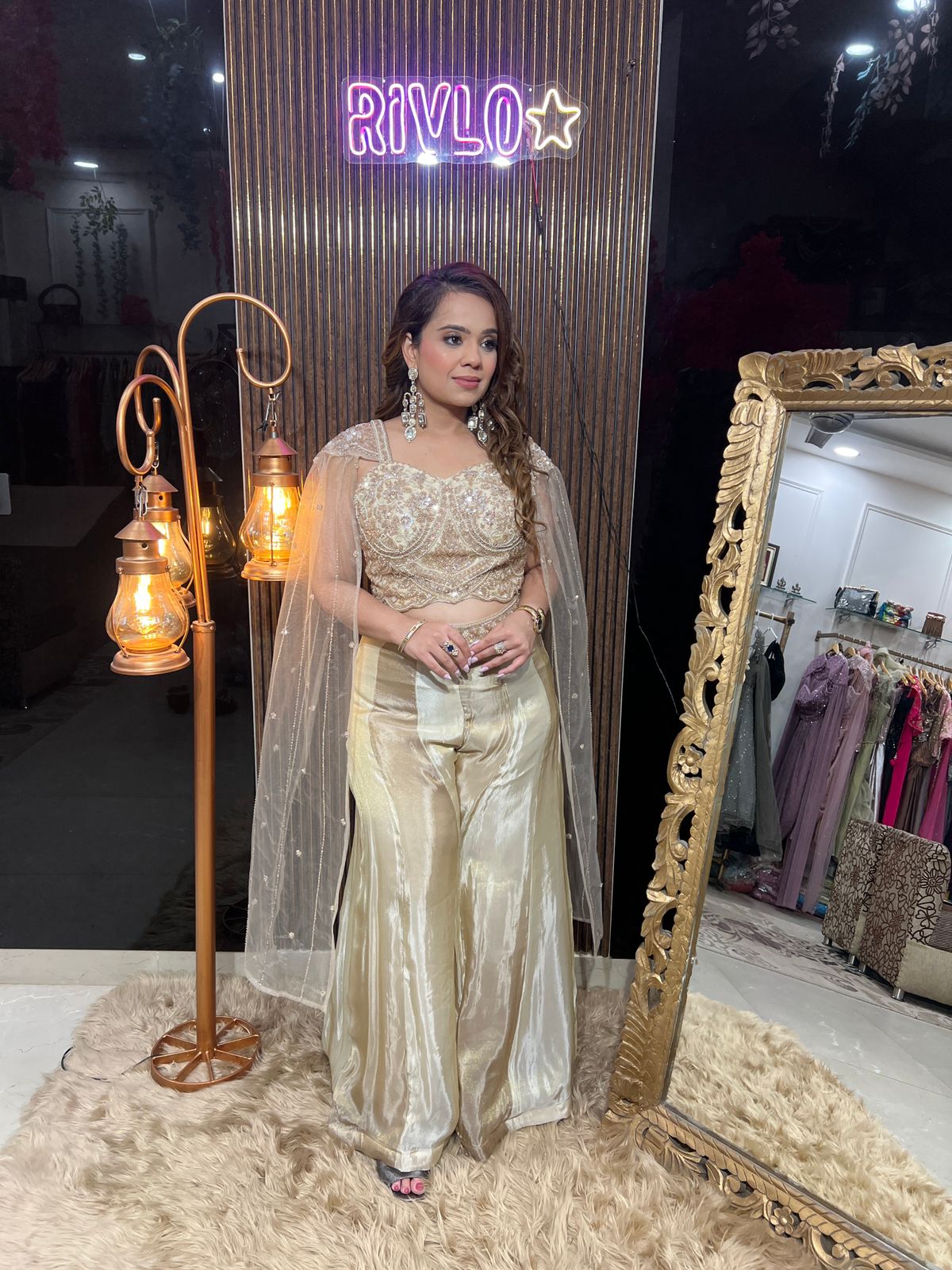 Champagne Embellished Palazzo Set RC635