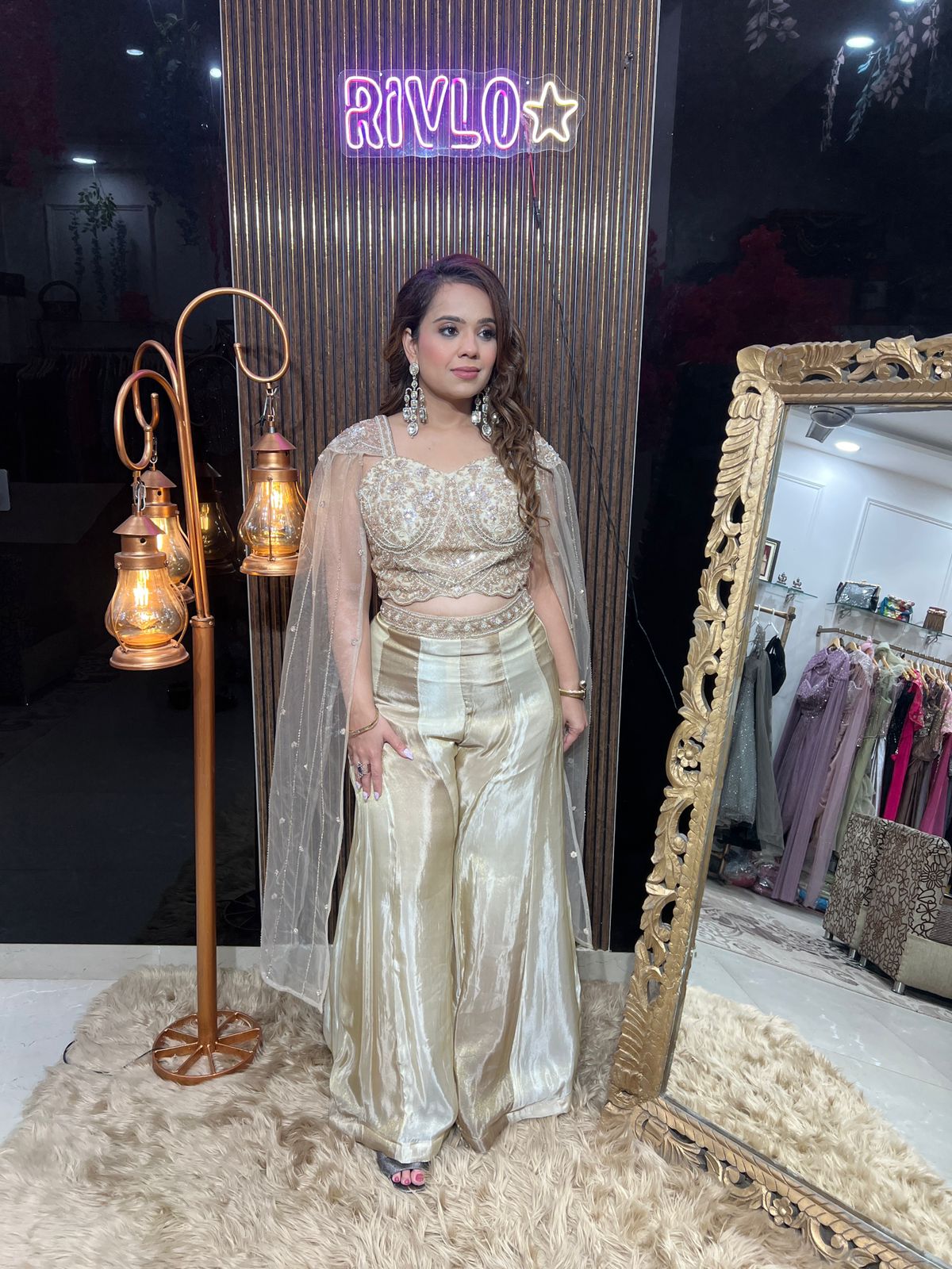 Champagne Embellished Palazzo Set RC635