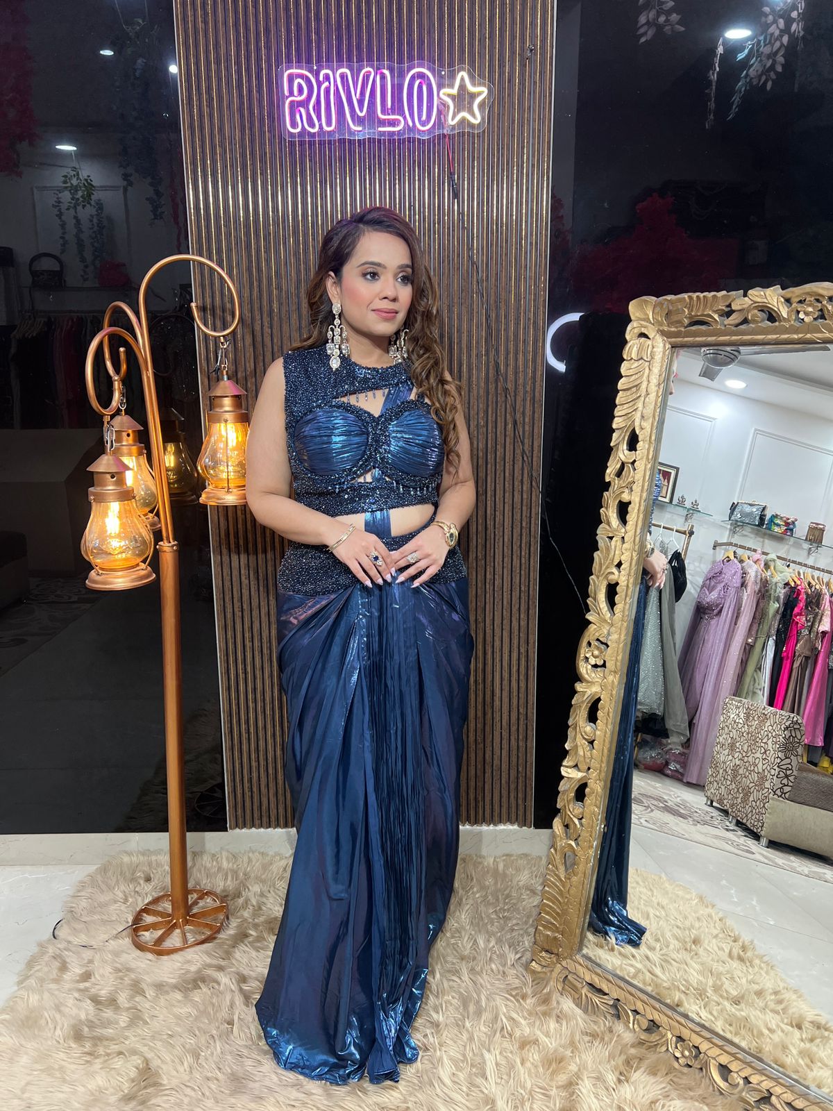 Blue and champagne  Gunmetal Glam Drape Set RC634