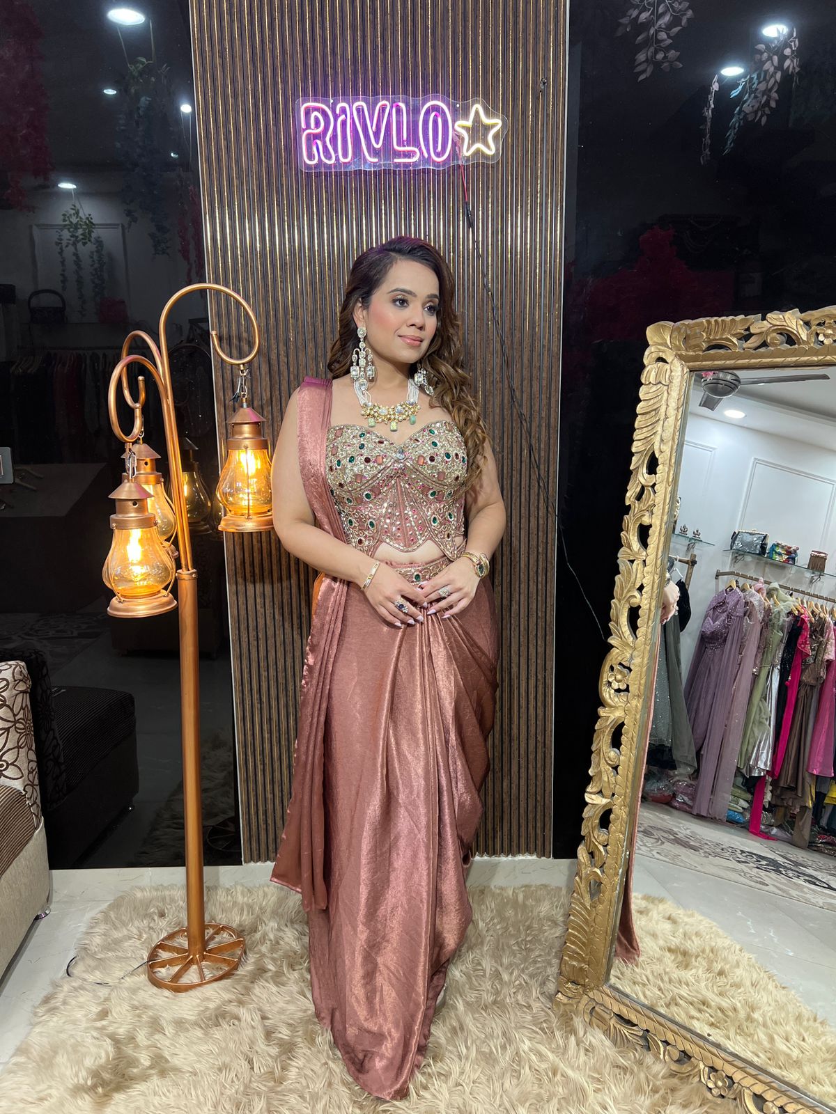 Rose Gold Royale Embellished Drape Saree AC117