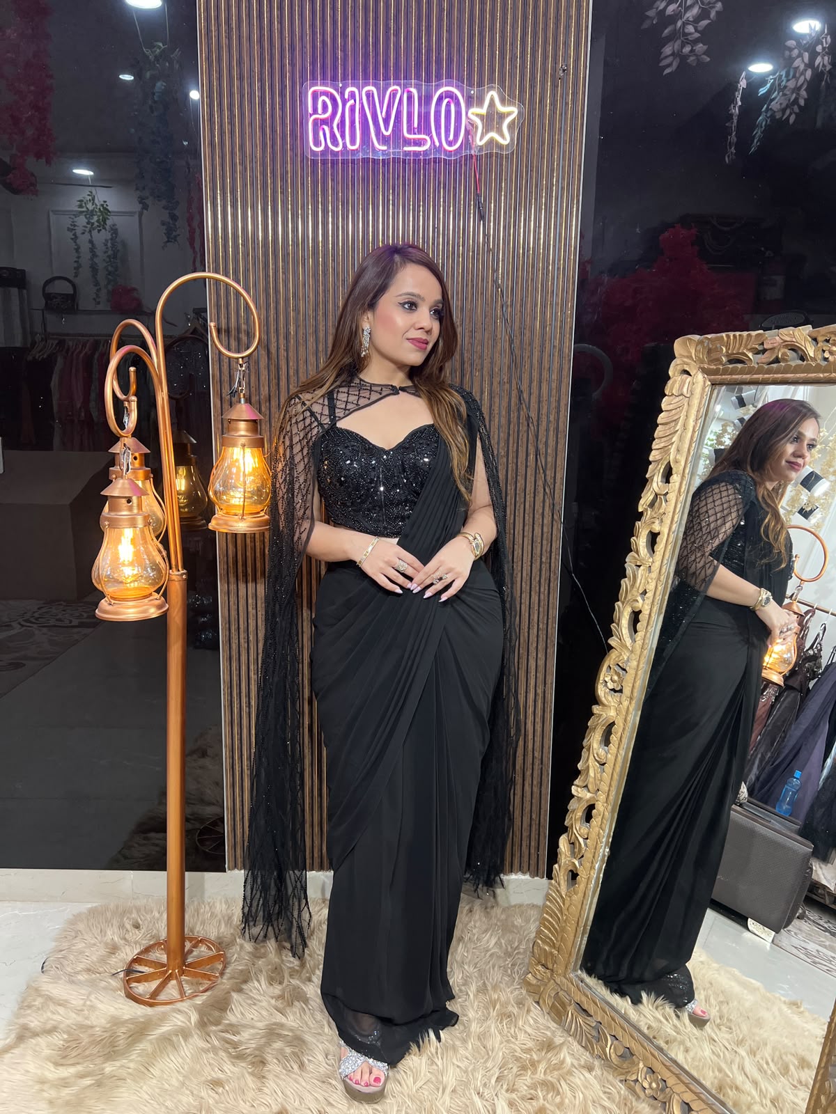 Midnight Plum N Black Drape Saree RC644