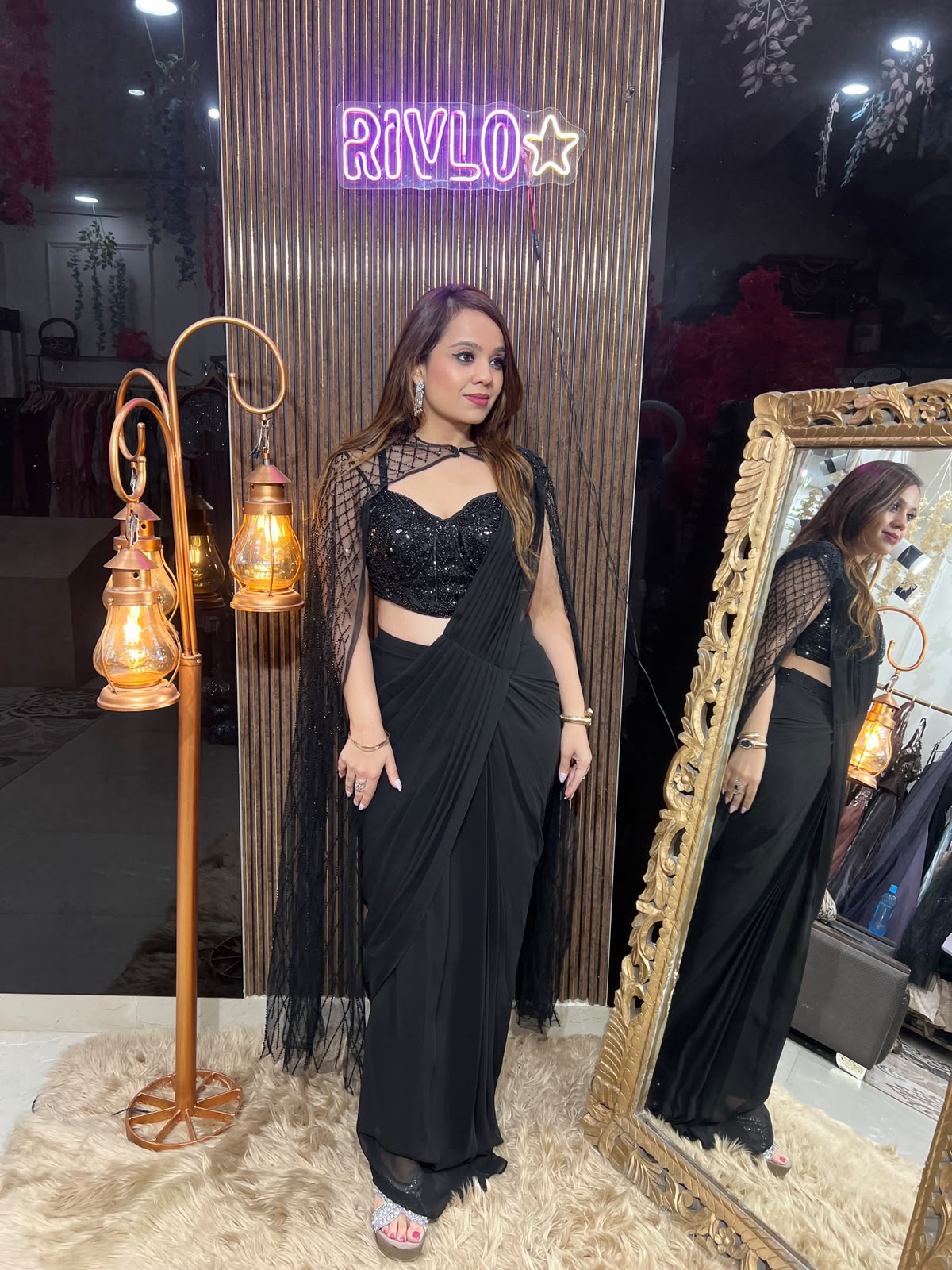 Midnight Plum N Black Drape Saree RC644