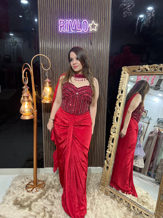Crimson Luxe Pre-Draped Saree AC128