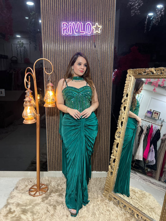 Emerald Luxe Pre-Draped Saree AC127