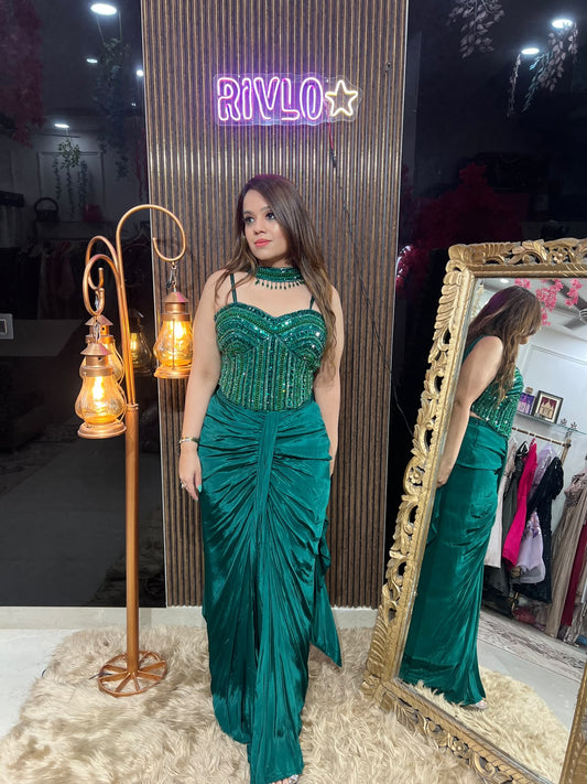 Emerald Luxe Pre-Draped Saree AC127