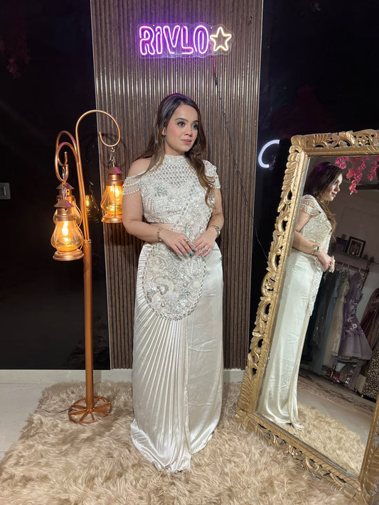 Ivory & Midnight Noir Embellished Drape Saree RC666