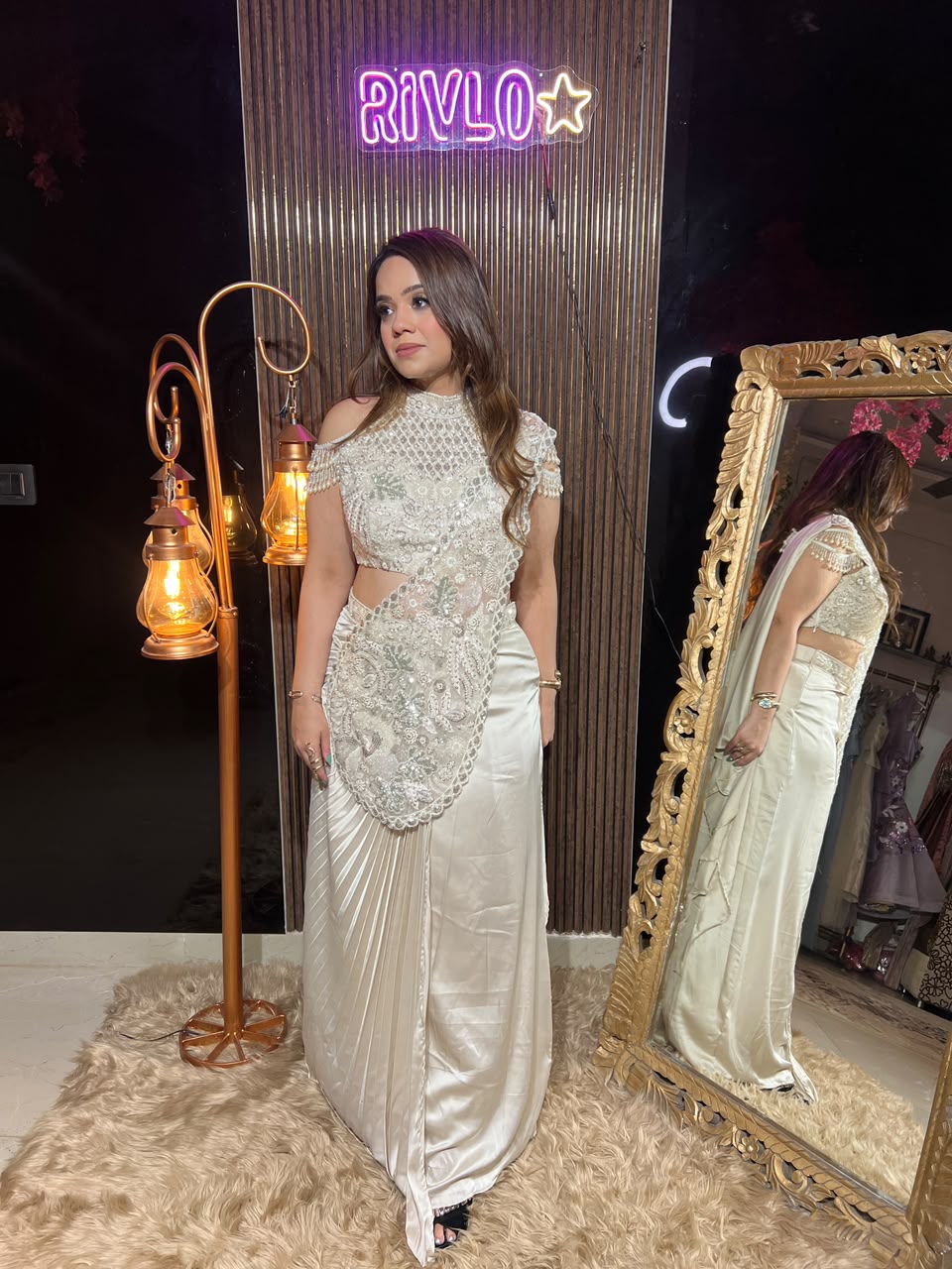 Ivory & Midnight Noir Embellished Drape Saree RC666