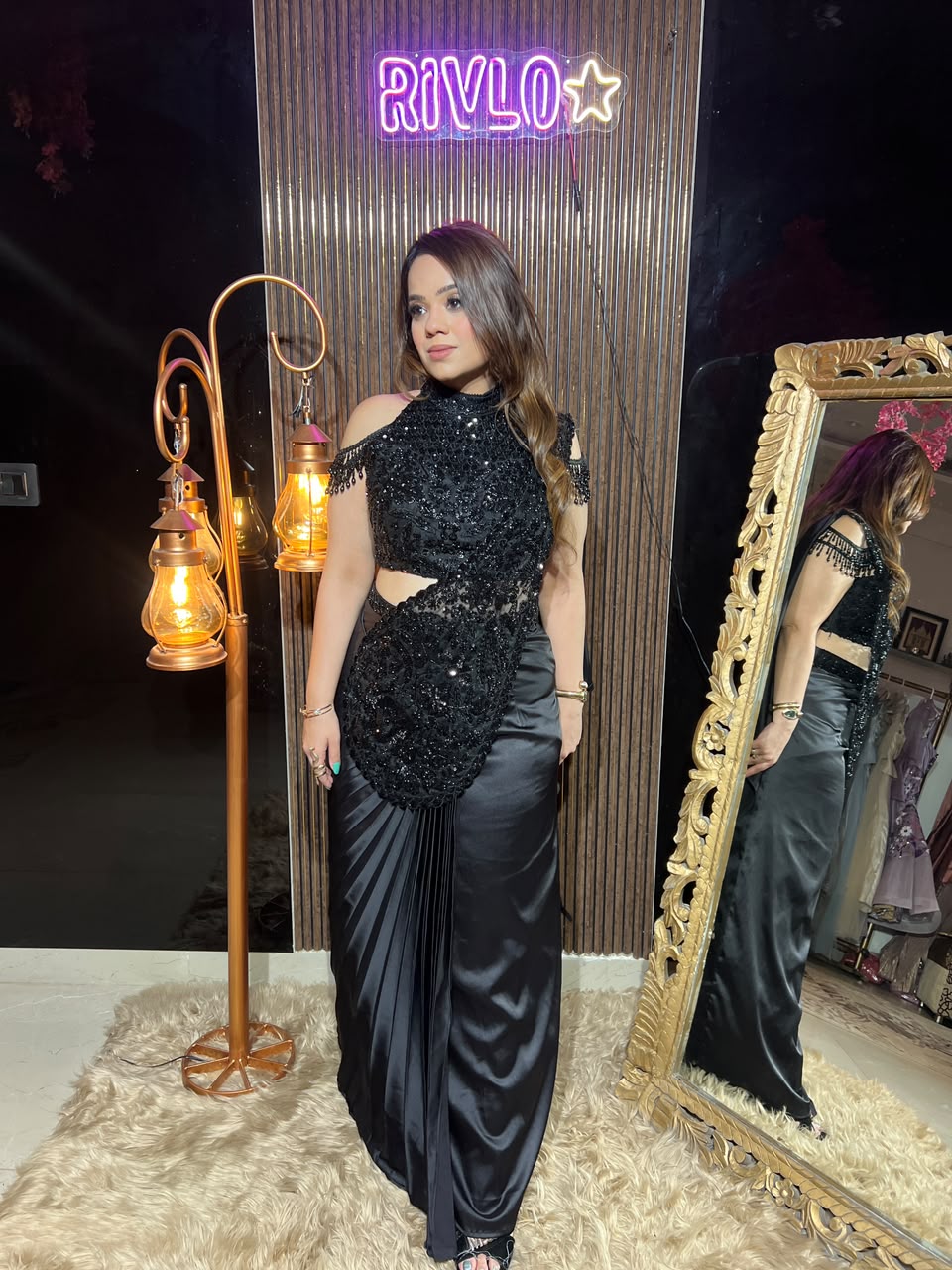 Ivory & Midnight Noir Embellished Drape Saree RC666