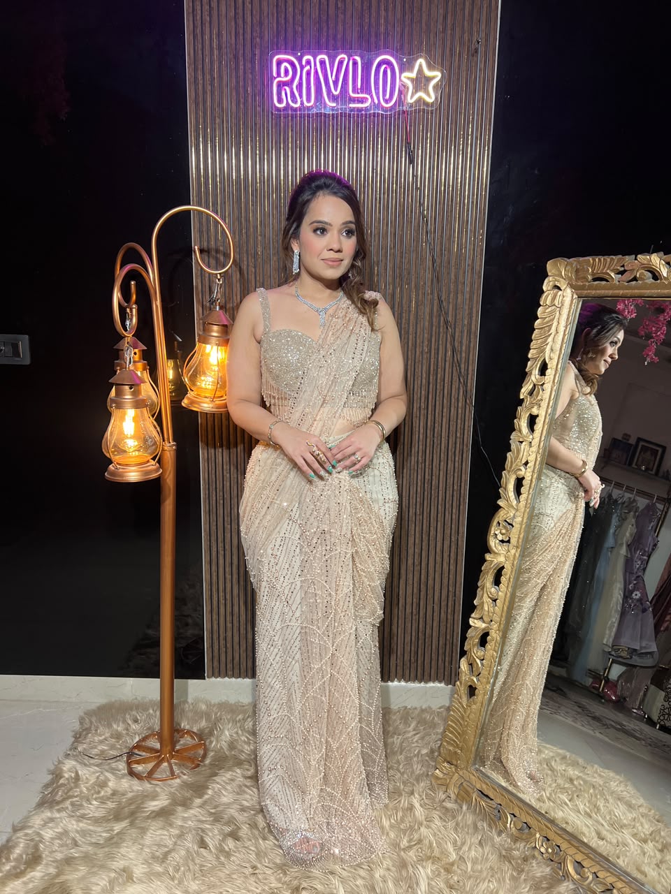 Ivory ,Choco, Blue, Purple Éclat Heavy Embellished Saree AC134