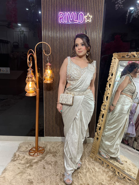 Ivory Luxe  Drape Set with Embellished Ladies Purse RC670