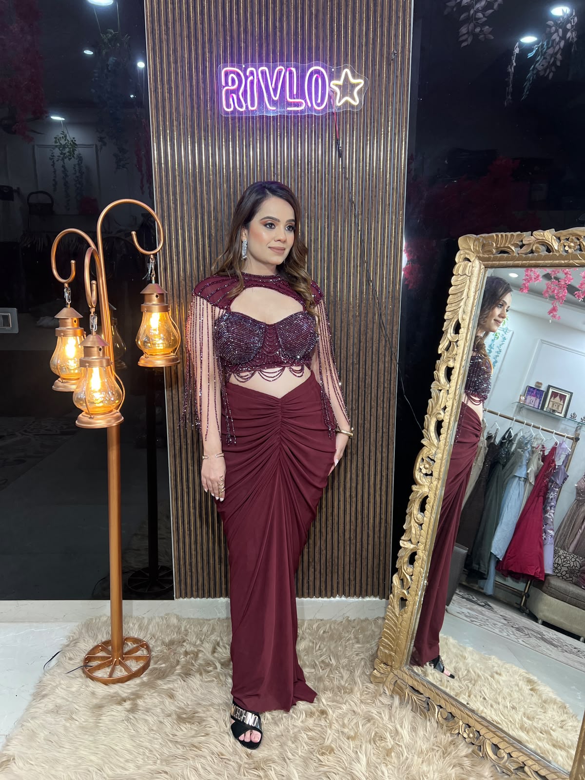Burgundy & Black Luxe Cape Set AC136
