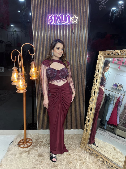 Burgundy & Black Luxe Cape Set AC136