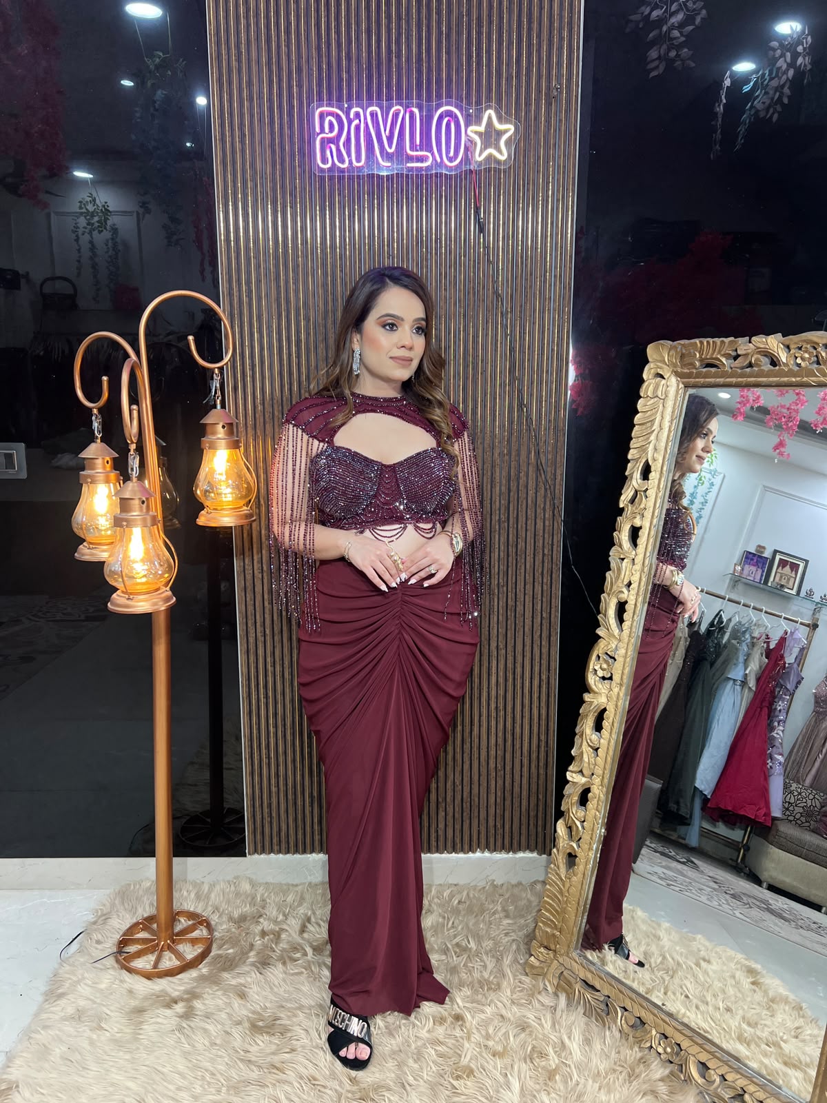 Burgundy & Black Luxe Cape Set AC136
