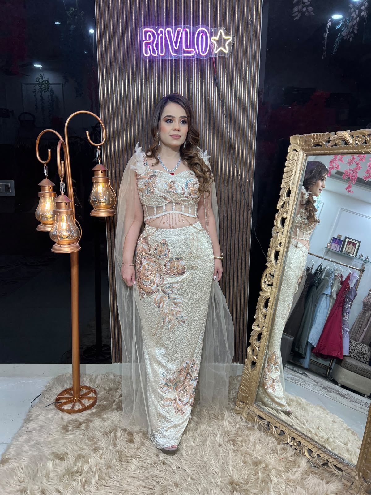 Ivory Gold & Black Floral Embellished Corset Saree AC135