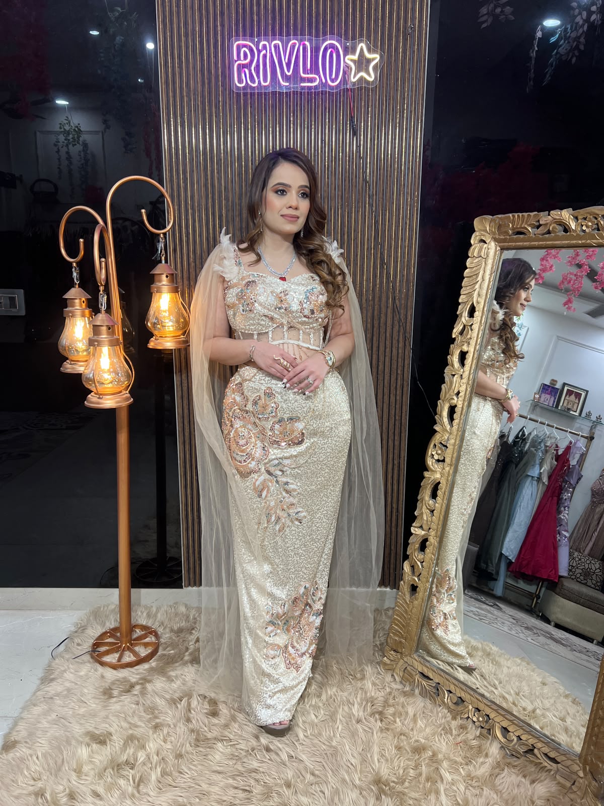 Ivory Gold & Black Floral Embellished Corset Saree AC135