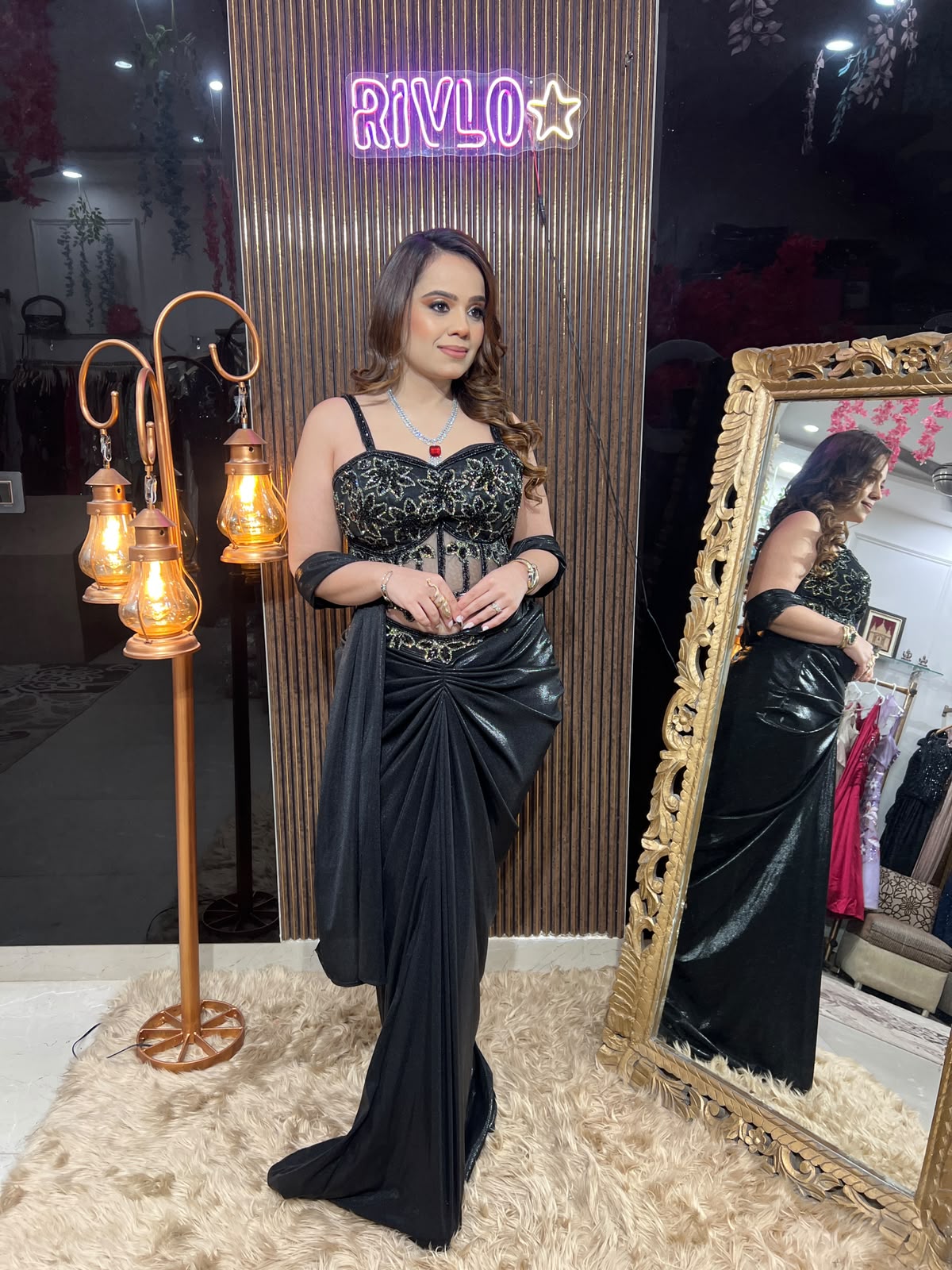Ruby Radiance & Black Heavy Blouse Draped Saree RC674