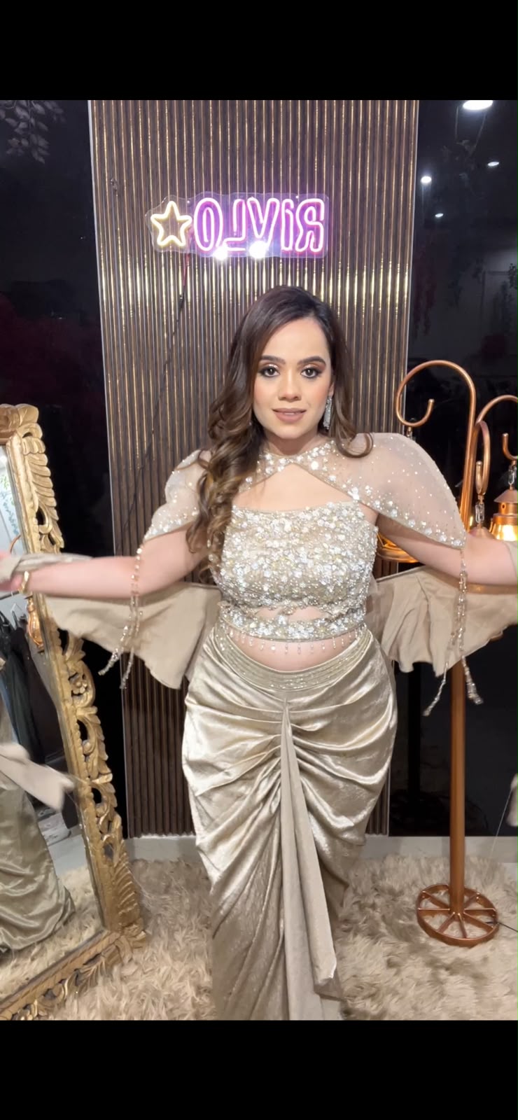 Copper , Pink & Golden Glamour – Embellished Draped Co-Ord Set RC673