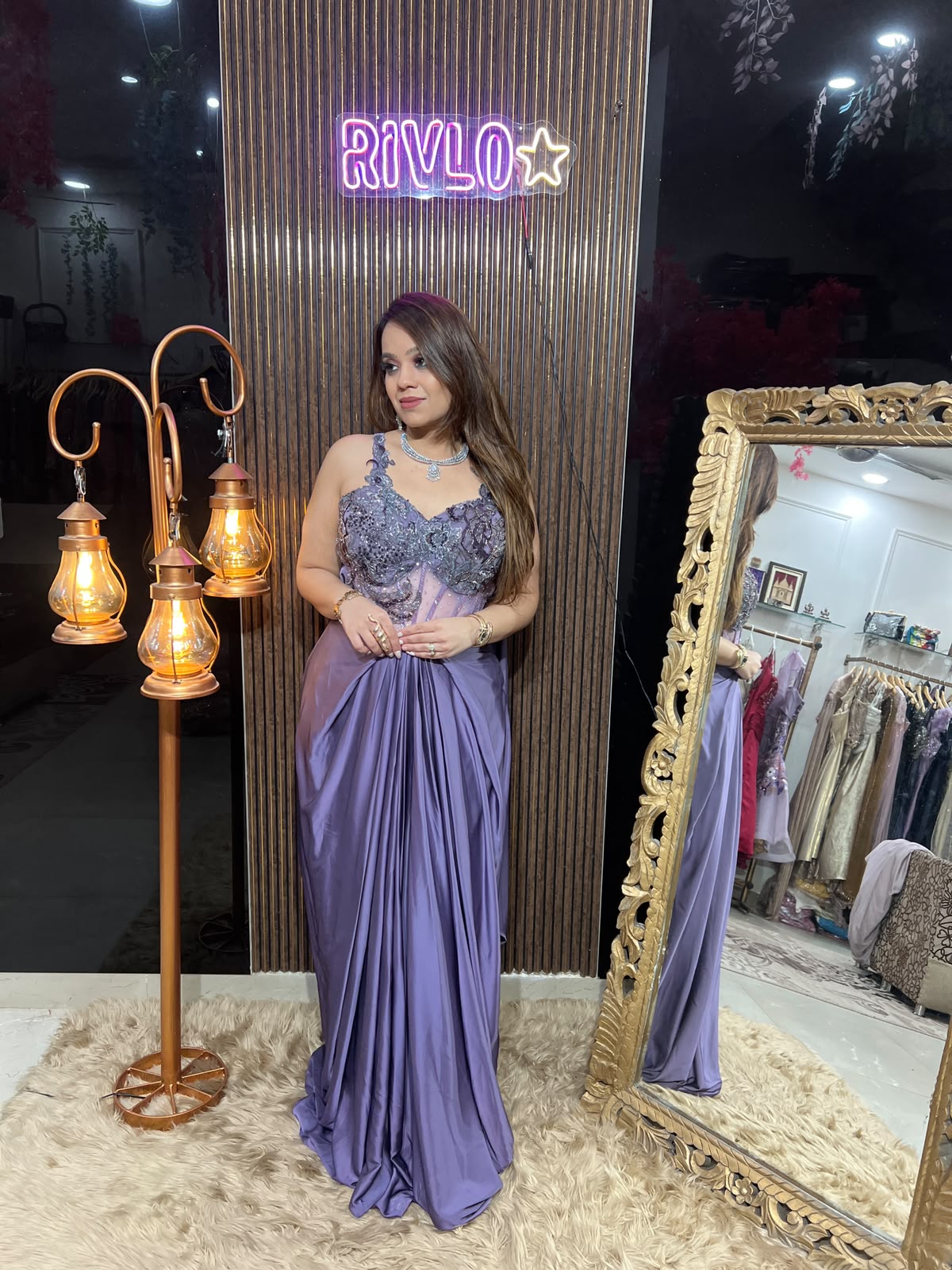 Black, Champagne, onion & purple Embellished Corset Gown RC676