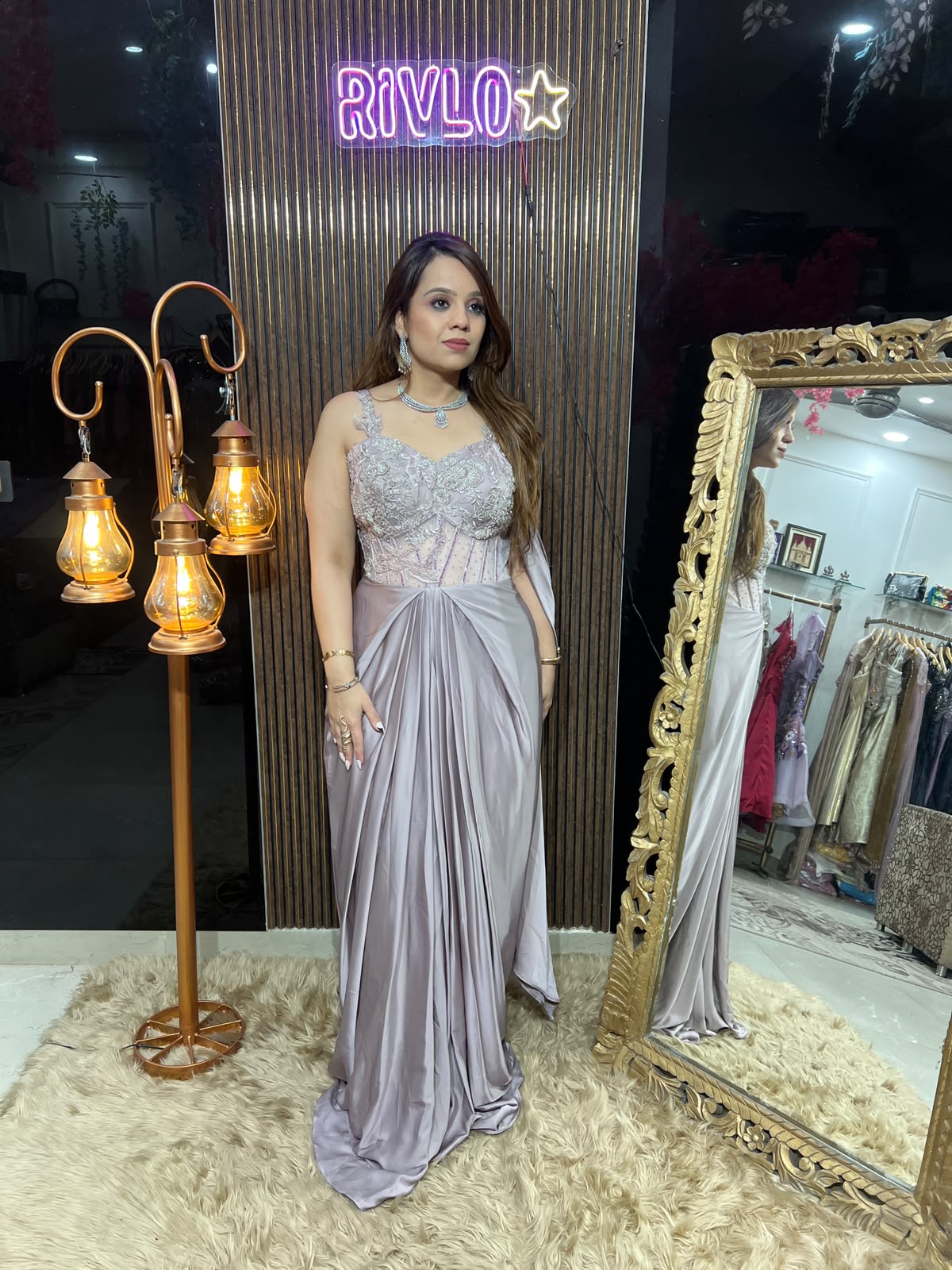 Black, Champagne, onion & purple Embellished Corset Gown RC676