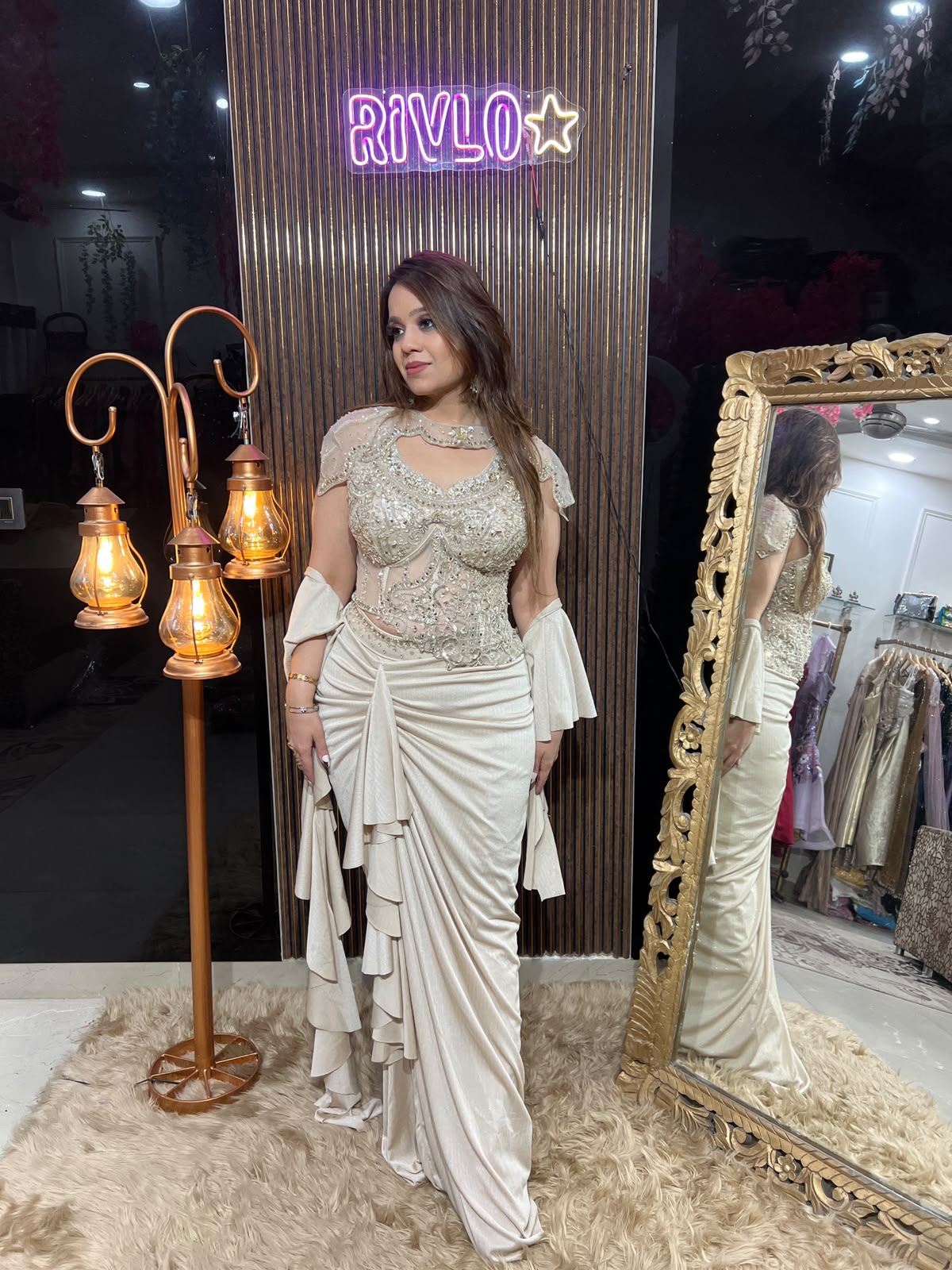 Mint & Ivory Luxe – Embellished Indo-Western Cape Set  AC139