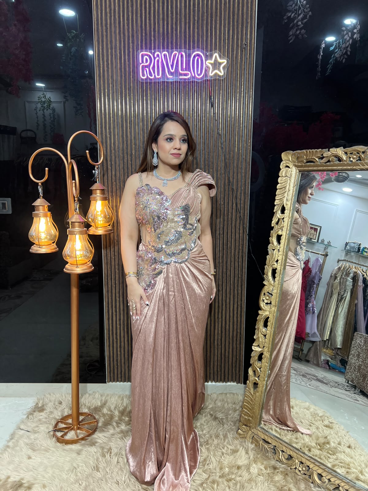 Rose Gold & Black Glam – Embellished Indo-Western Gown RC677