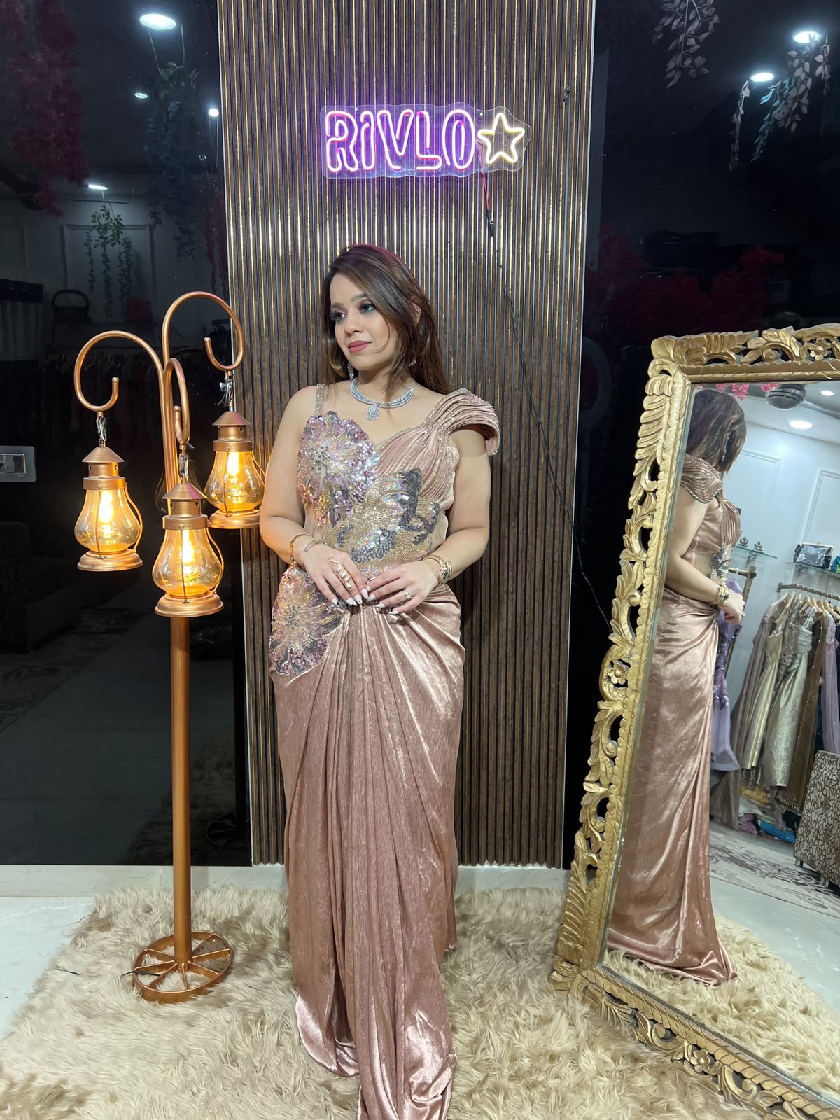 Rose Gold & Black Glam – Embellished Indo-Western Gown RC677
