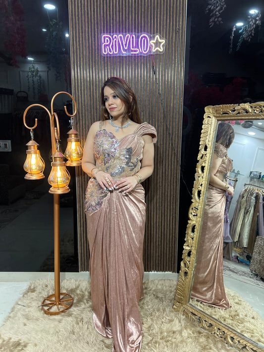Rose Gold & Black Glam – Embellished Indo-Western Gown RC677