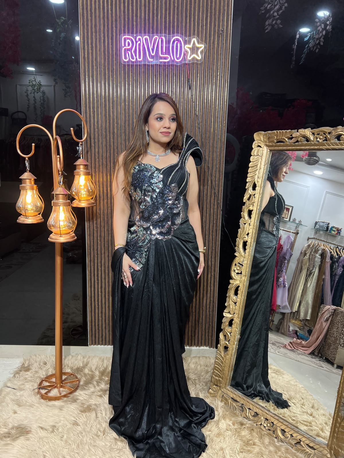 Rose Gold & Black Glam – Embellished Indo-Western Gown RC677