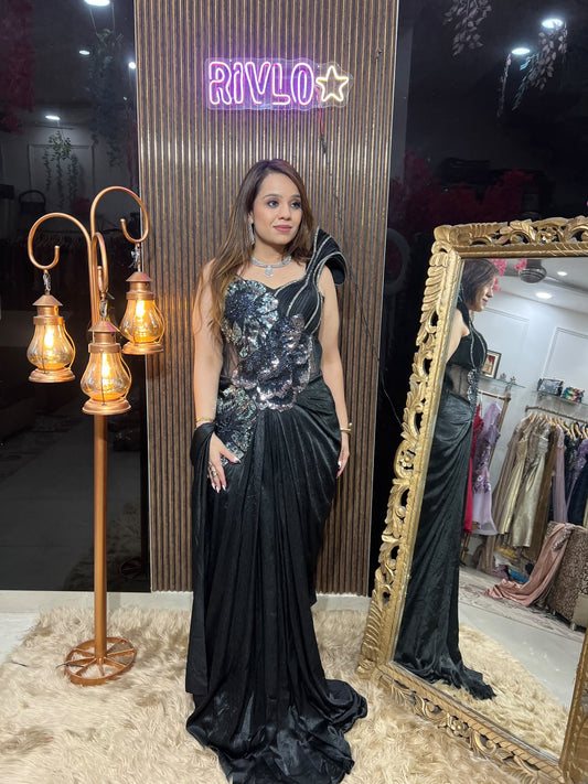 Rose Gold & Black Glam – Embellished Indo-Western Gown RC677