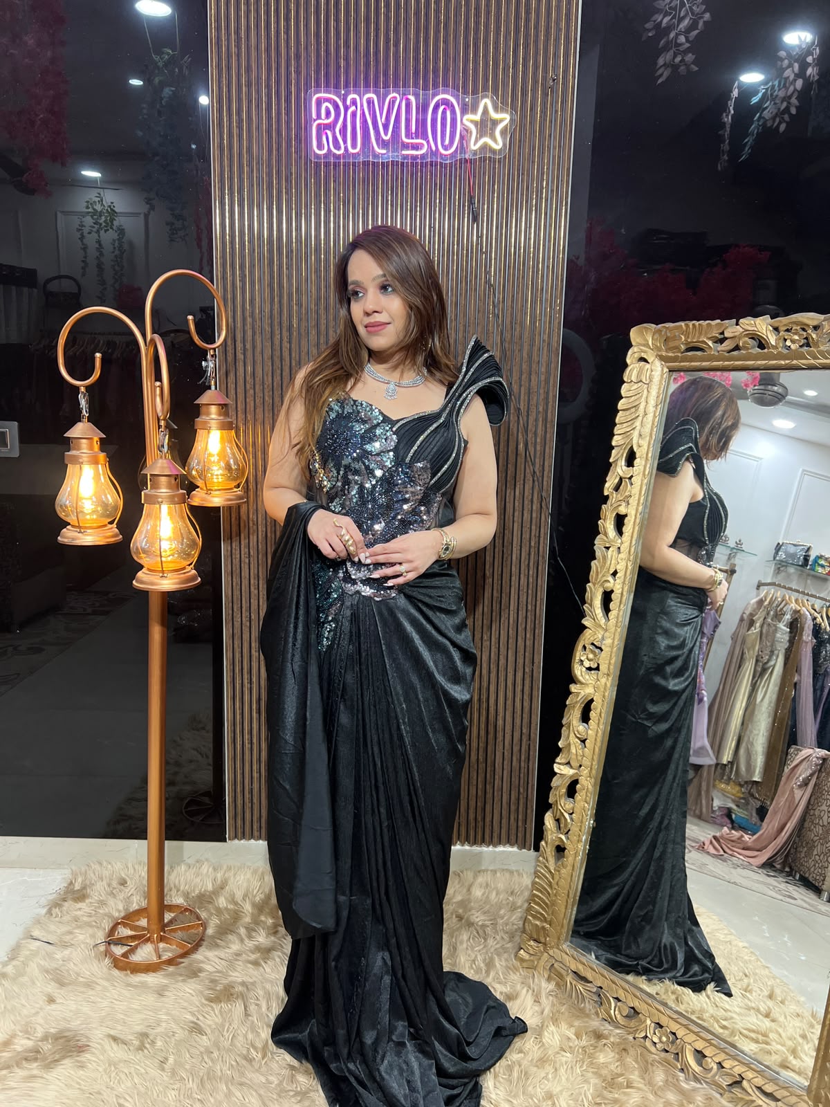 Rose Gold & Black Glam – Embellished Indo-Western Gown RC677