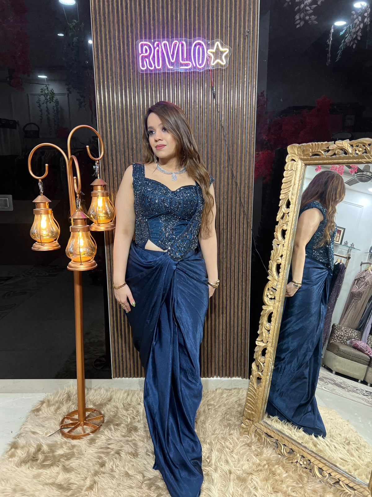 M blouse Sapphire & Ice Blue Embellished Blouse Saree RC685