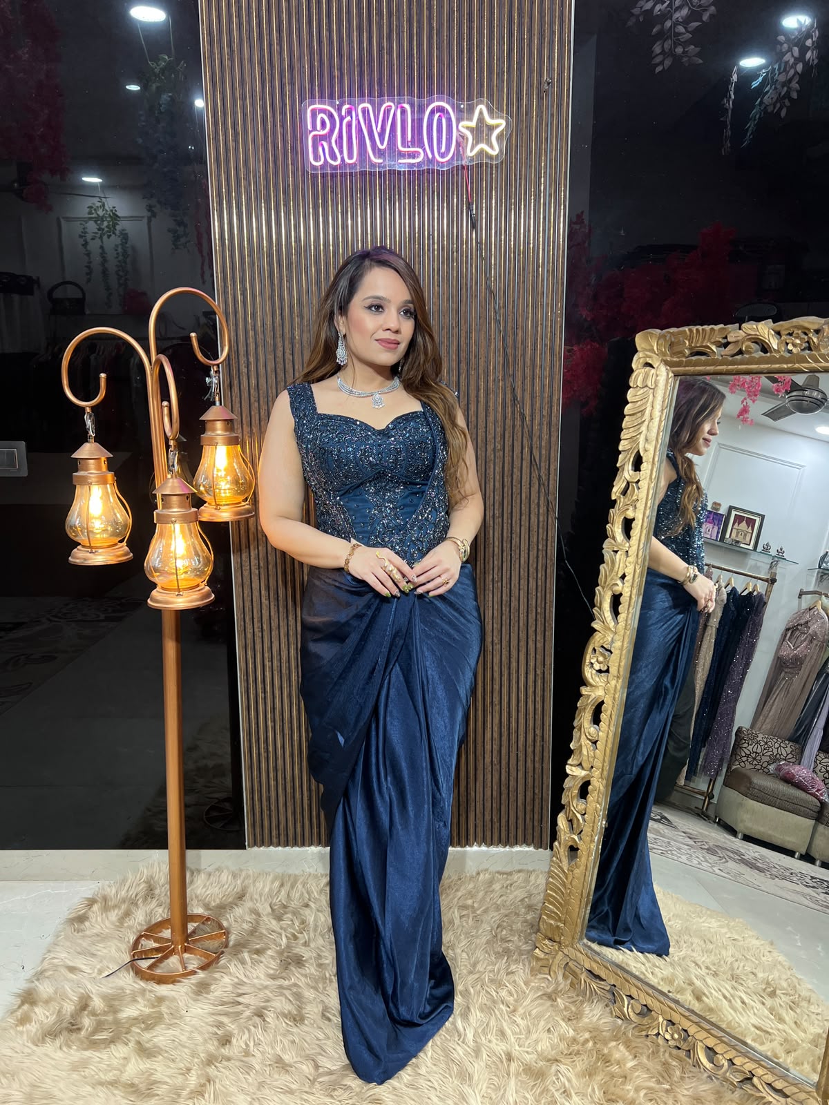 M blouse Sapphire & Ice Blue Embellished Blouse Saree RC685