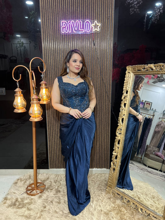 M blouse Sapphire & Ice Blue Embellished Blouse Saree RC685