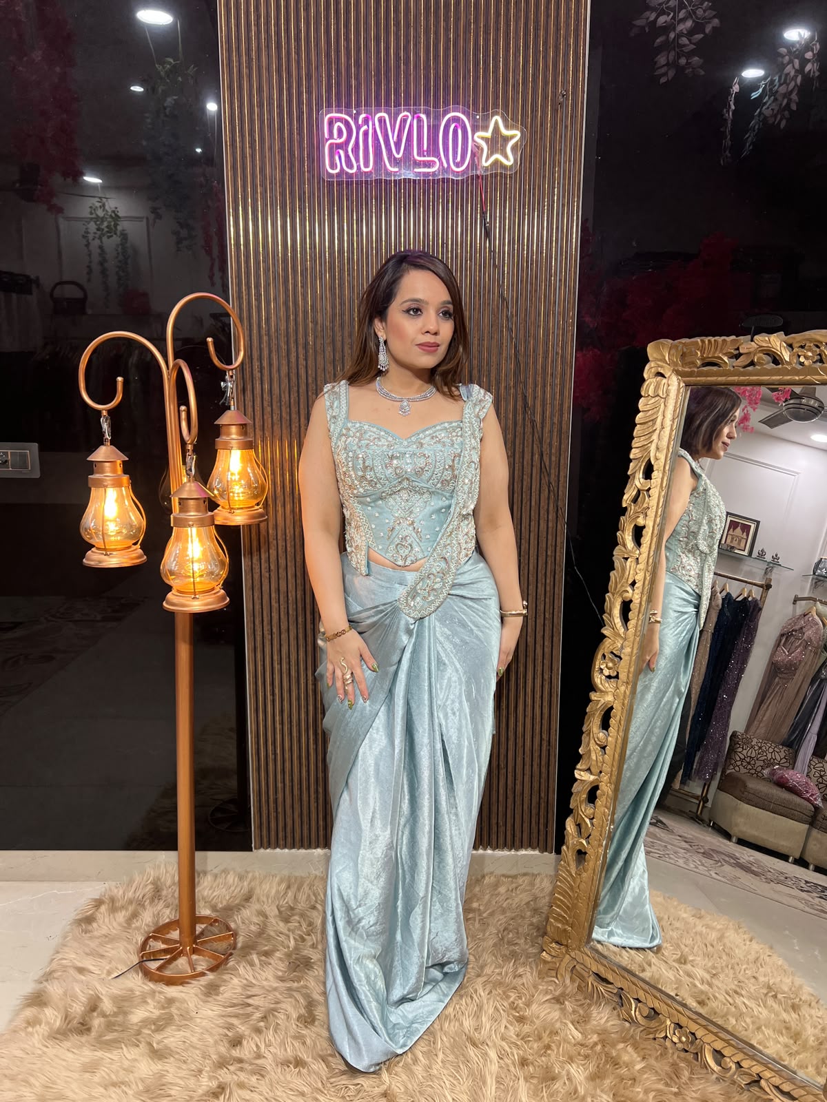 M blouse Sapphire & Ice Blue Embellished Blouse Saree RC685