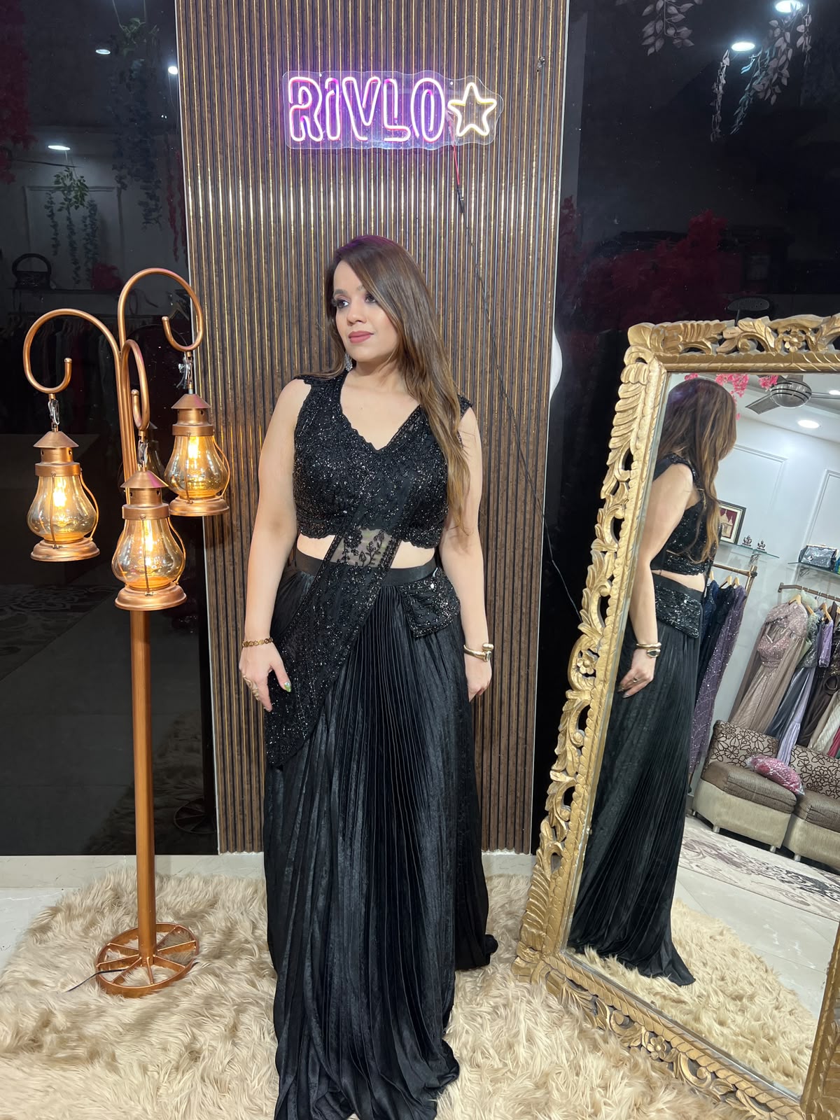 Midnight Glam Blue & Black Draped Saree RC682