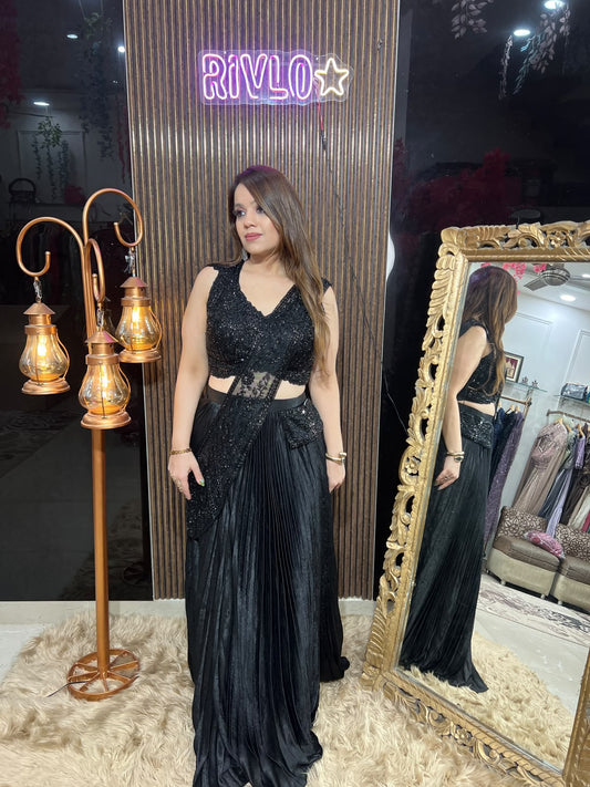 Midnight Glam Blue & Black Draped Saree RC682