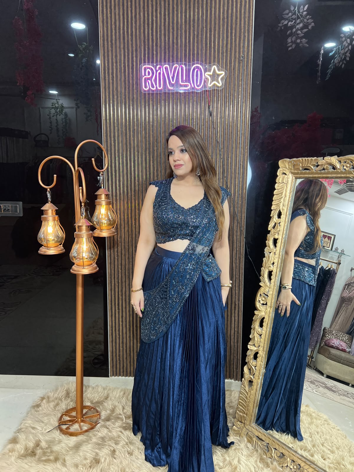 Midnight Glam Blue & Black Draped Saree RC682