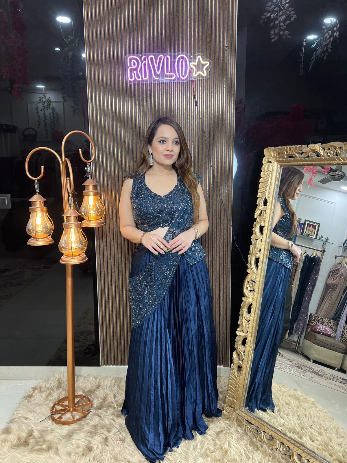 Midnight Glam Blue & Black Draped Saree RC682