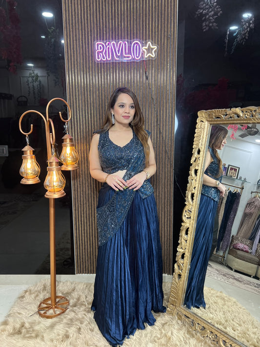 Midnight Glam Blue & Black Draped Saree RC682