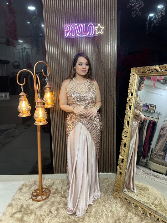 Gold & Black Luxe Embellished Draped Saree RC684
