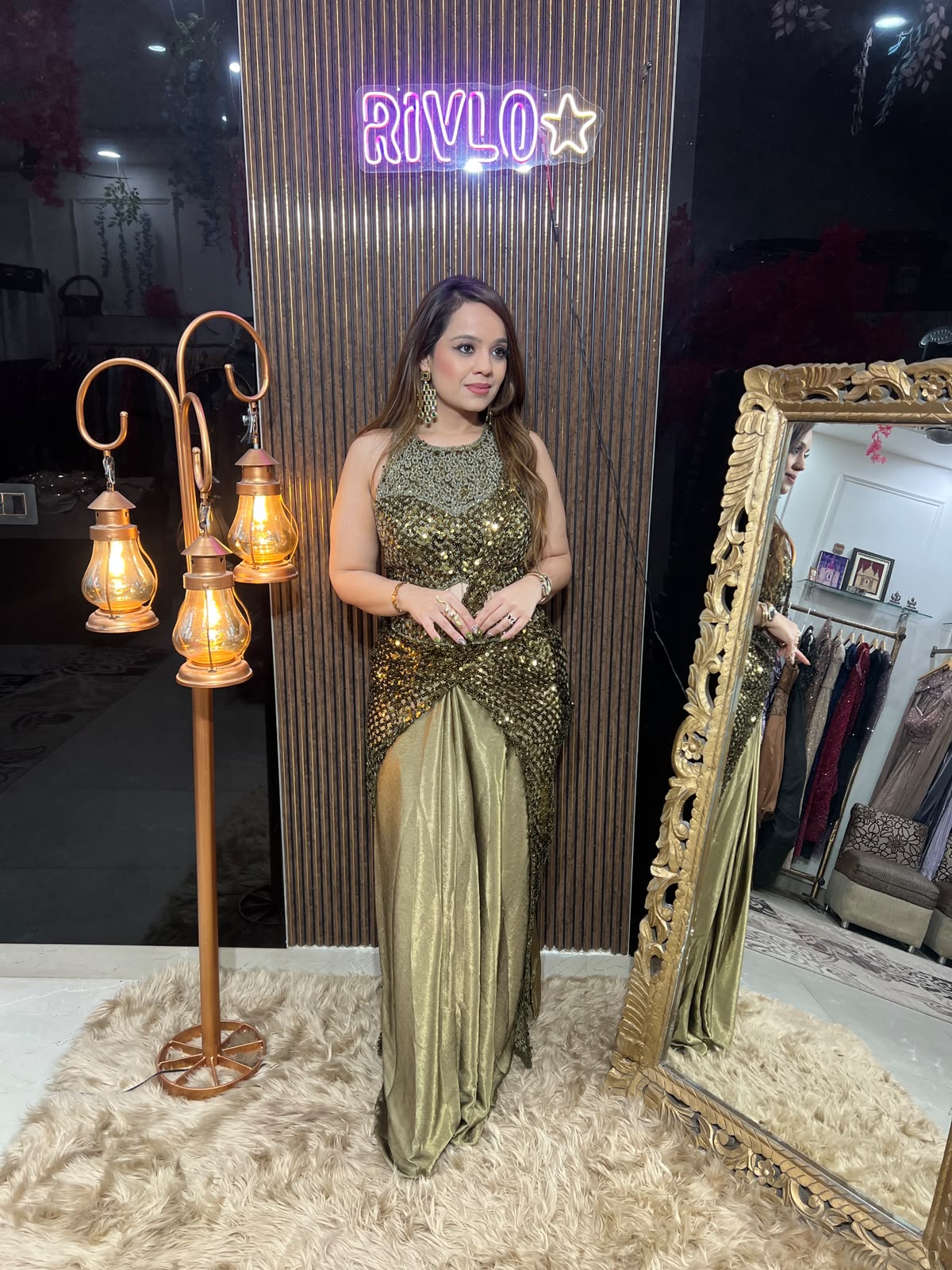 Olive & Choco Luxe Embellished Draped Saree RC683
