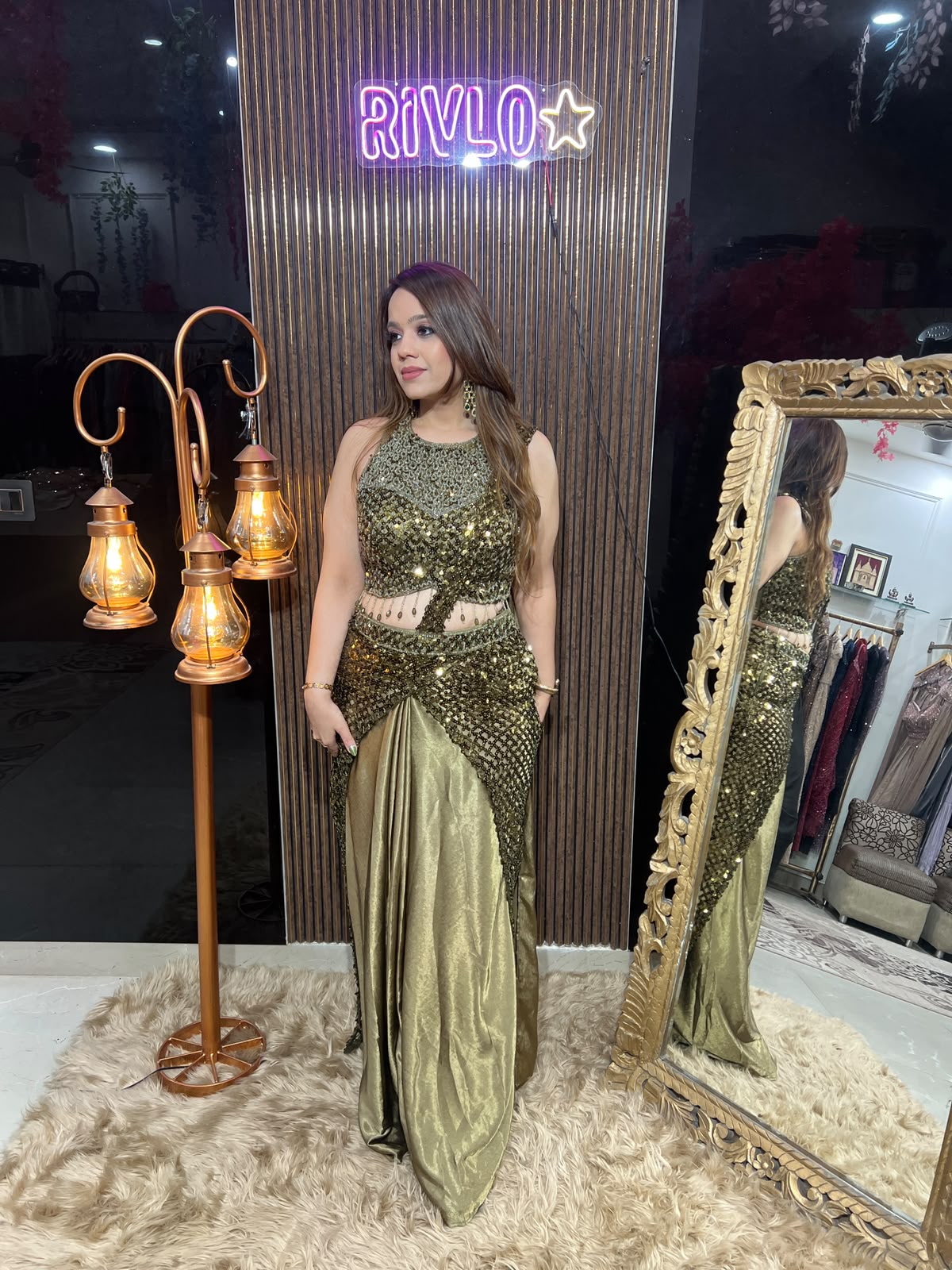 Olive & Choco Luxe Embellished Draped Saree RC683