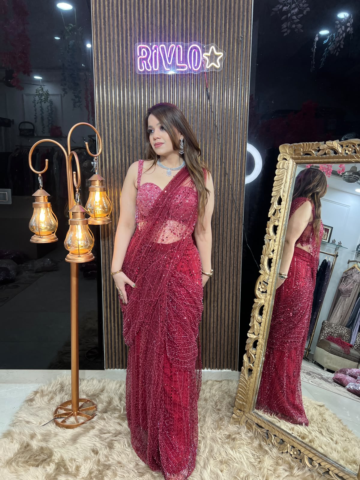 Red Éclat Heavy Embellished Saree AC140