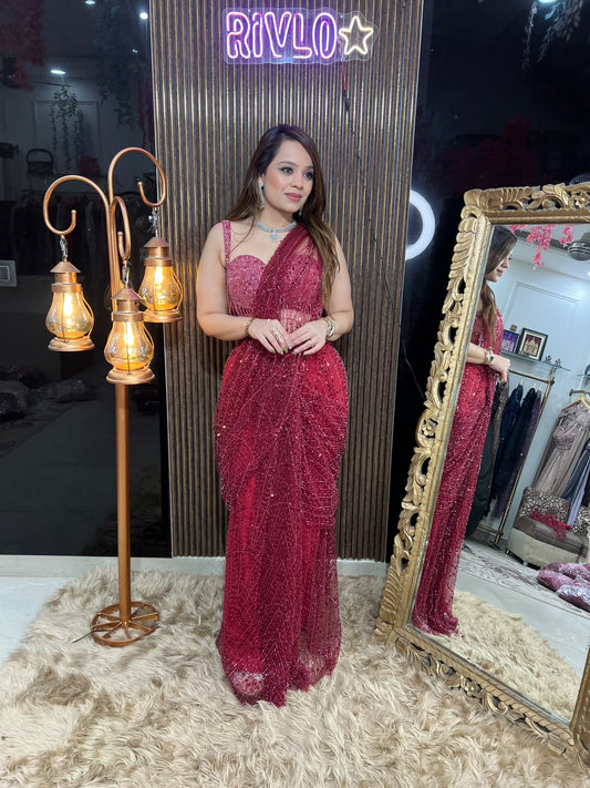 Red Éclat Heavy Embellished Saree AC140