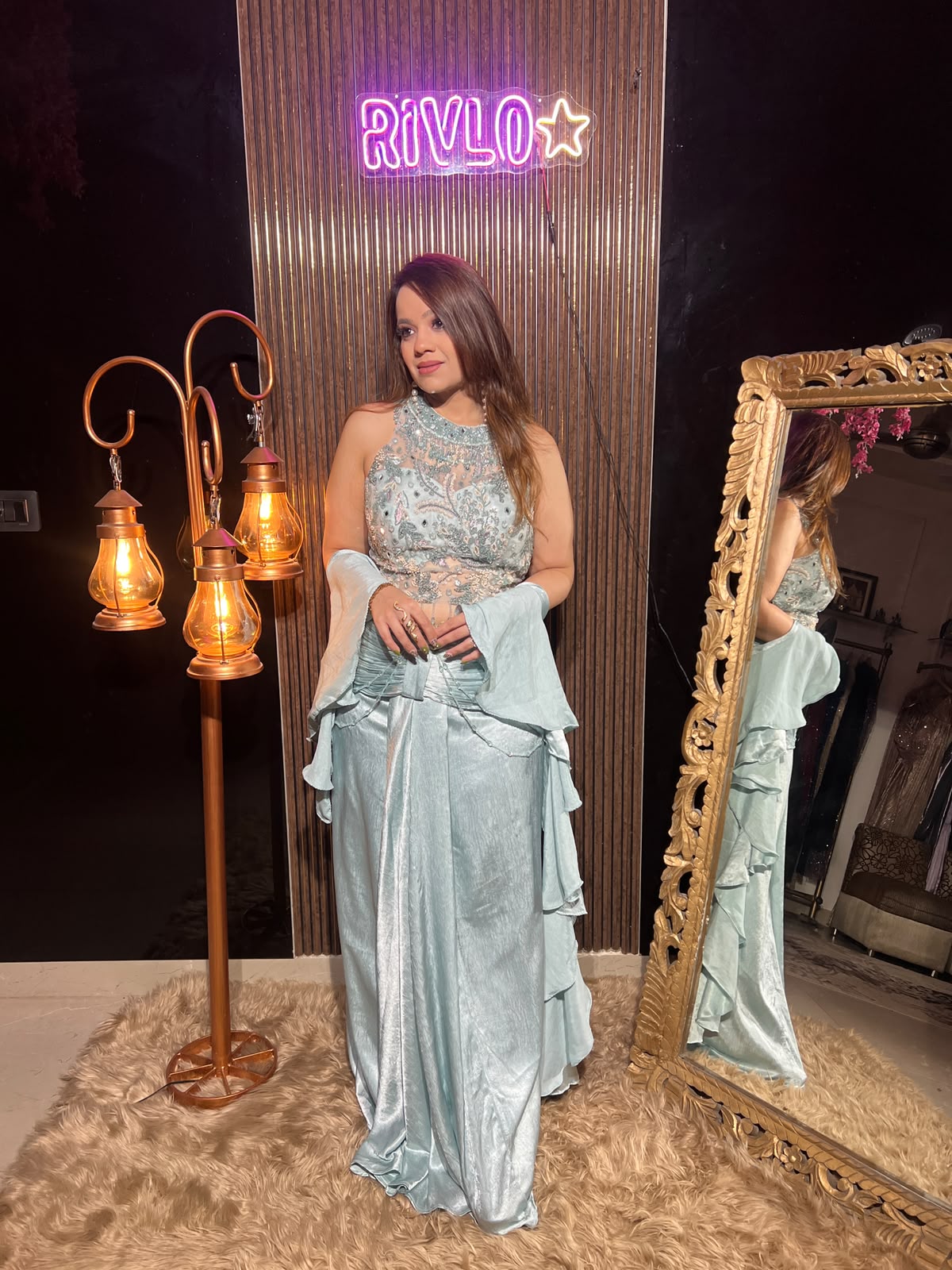 Ice Blue & Pink Embellished 3-Piece Indo-Western Set RC681