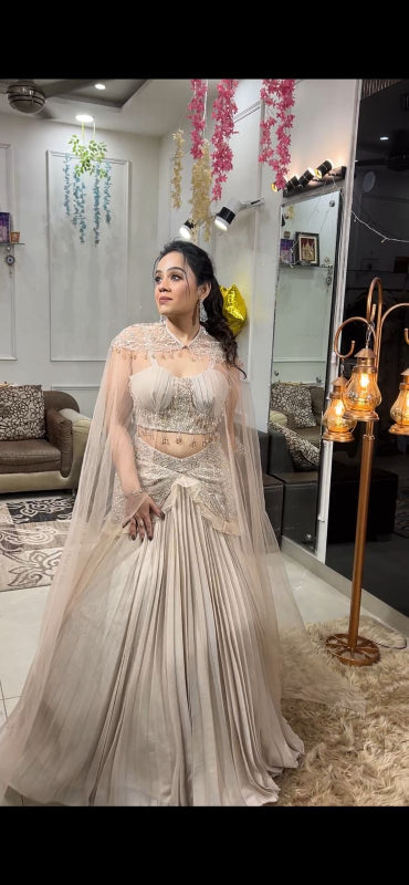 ✨ Elegant Champagne Pleated Lehenga Set AC14